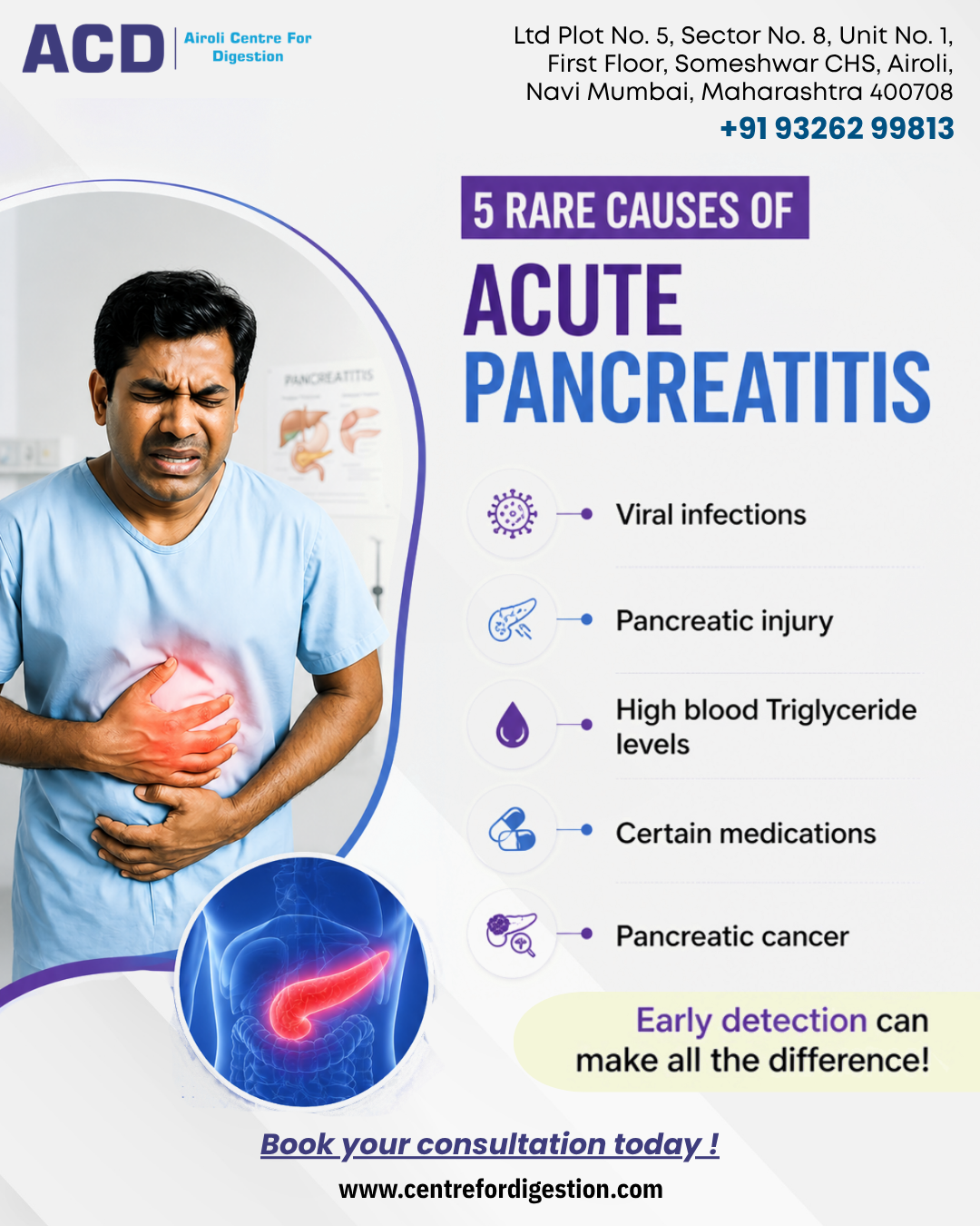 Pancreatitis causes and pancreatic health awareness graphic.