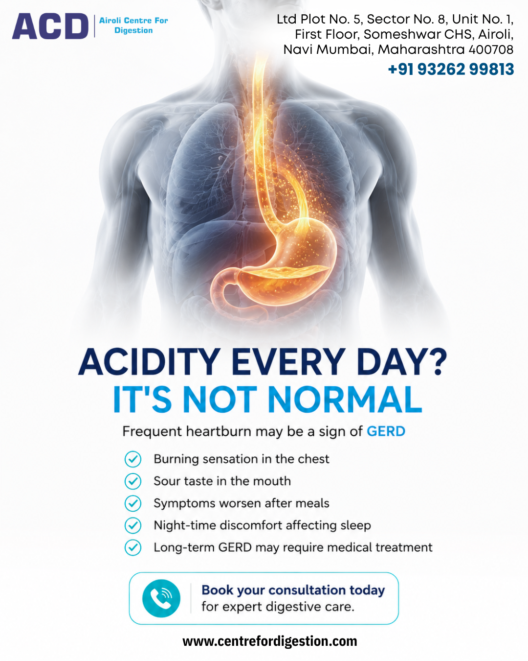 Dr. Sonali Gautam GERD and acidity awareness poster.